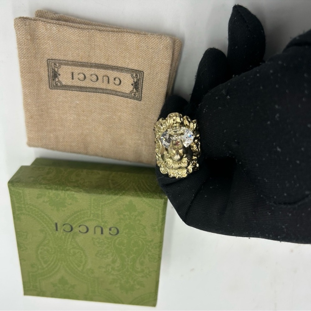 Gucci iconic lion head Ring with Crystal size 7.5 made in Italy - Picture 6 of 8